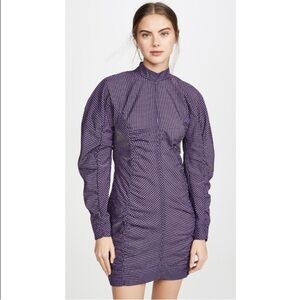 Ganni Ruched Gingham Seersucker Check Dress Purple Black Size 38 Size 6